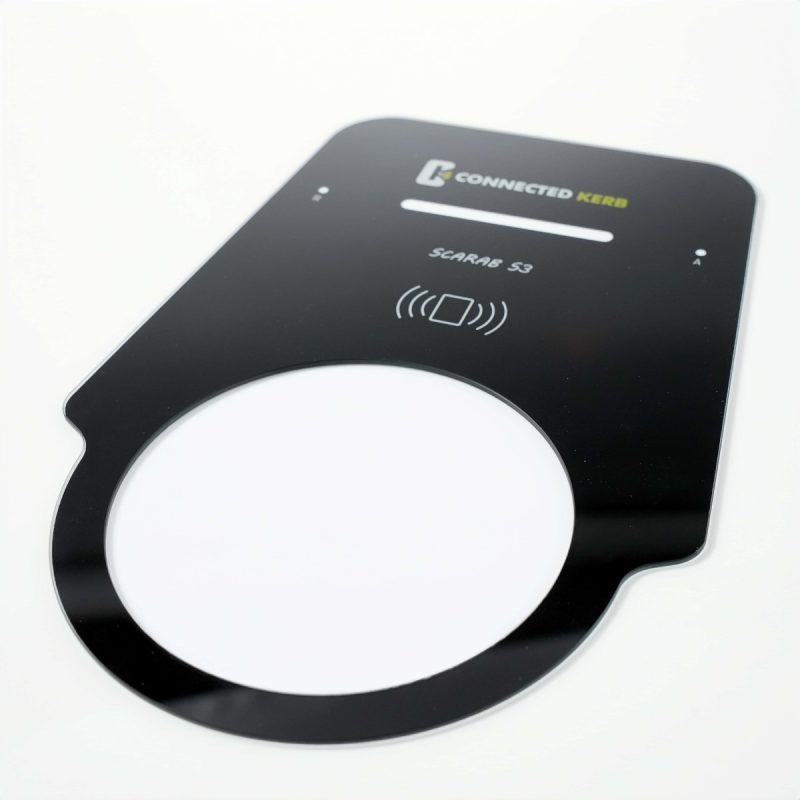 Custom black printed glass plate for security door switch